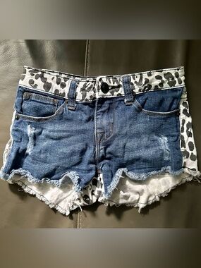 Hudson Denim Blue Kids Distressed Shorts with Leopard Trim (Size:7)
